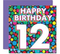 12th Birthday Cards for Boys Girls - Funky Rainbow Dots - Happy Birthday Card for 12 Year Old Boy Girl Cousin Grandson Sister Brother, 145mm Bday Greeting Cards