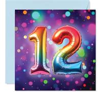 12th Birthday Cards for Boys Girls - Rainbow Foil Balloon - Happy Birthday Card for 12 Year Old Boy Girl Niece Nephew Sister Daughter, 145mm Bday Greeting Cards