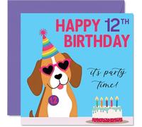 12th Birthday Cards for Girls and Boys, Doggy Party | Happy Birthday Card for 12 Year Old Girl Boy Brother Niece Granddaughter Sister, 145mm Bday Greeting Cards
