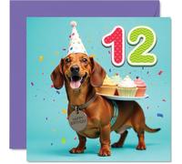 12th Birthday Cards for Girls Boys - Party Dog - Happy Birthday Card for 12 Year Old Girl Boy Niece Nephew Sister Daughter, 145mm Bday Greeting Cards