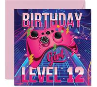12th Birthday Cards for Girls - Gamer Level - Happy Birthday Card for 12 Year Old Girl Daughter Niece Cousin Sister, 145mm Bday Greeting Cards