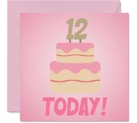 12th Birthday Cards for Girls - Pink Bday Cake 12 Today! - Happy Birthday Card for 12 Year Old Girl Granddaughter Niece Daughter Cousin, 145mm Bday Greeting Cards