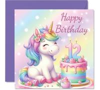 12th Birthday Cards for Girls - Unicorn Cake - Happy Birthday Card for 12 Year Old Girl Daughter Niece Cousin Sister, 145mm Bday Greeting Cards