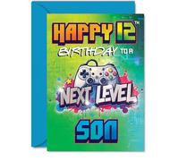 12th Birthday Cards For Son - Next Level - Happy Birthday Card for 12 Year Old Boy Grandson Brother Nephew Son, 5x7 Inch Bday Greeting Cards