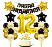 12th Birthday Decoration Boy Girl Balloon 12th Birthday Decoration Black Gold Birthday Decoration 12 Years Man 12 Balloons Gold 12 Years Birthday Decoration Man Decoration 12th Birthday Girl Boy