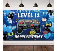 12th Birthday Party Decorations Banner - Blue Gaming Decoration Backdrop Boys Girls, Official Pre Teen Birthday Background for Gamer Theme 12 Years Old Party Supplies