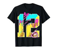 12th Birthday Softball Ice Cream Drip Bow 12 Years Kids Gift T-Shirt