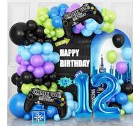 12th Birthday Video Game Balloons Arch,12th Party Balloons Garland Kit | 12th Video Game Birthday Supplies with Blue Number 12 Balloon Game Foil Balloons for 12 Year Old Teens Boys Decor