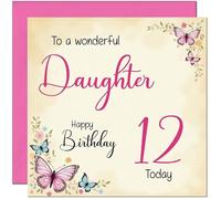 12th Daughter Birthday Card - Beautiful Butterfly Floral Daughters Birthday Card for 12 Year old Kids twelve, twelfth