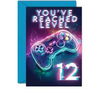 12th Gamer Birthday Cards for Boys Girls - You've Reached Level 12 - Happy 12 Birthday Card for Son Daughter Nephew Niece Grandson, 5x7 Inch Twelve Twelfth Bday Video Game Greeting Cards