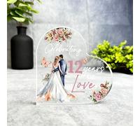 12th Gift For Wedding Anniversary 12 Years Of Love Coral Keepsake Side Heart Plaque | Decorative Trinket Gift | Acrylic Plaque Ornament Keepsake Gift | Custom Sentimental Gift