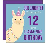 12th God Daughters Llama Birthday Card - Llamazing - Funny Llama God-Daughters Birthday Card for 12 Year old Kids twelve, twelfth