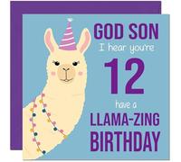 12th God Son Llama Birthday Card - Llamazing - Funny Llama God-Sons Birthday Card for 12 Year old Kids twelve, twelfth