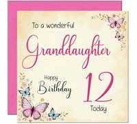 12th Granddaughter Birthday Card - Beautiful Butterfly Floral Granddaughter Birthday Card for 12 Year old Kids twelve, twelfth