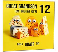 12th Great Grandson Birthday Card - Cheese Pun Funny Great Grandson Birthday Card for 12 Year old Kids twelve, twelfth