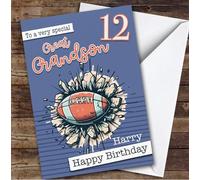 12th Great Grandson Rugby Ball Boys Custom Personalised Birthday Card - Personalised Birthday Greeting Card for Kids, Custom Birthday Card
