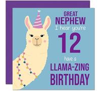 12th Great Nephew Llama Birthday Card - Llamazing - Funny Llama Great-Nephews Birthday Card for 12 Year old Kids twelve, twelfth