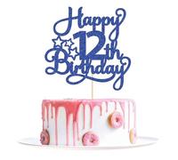 12th Happy Birthday Cake Topper Blue Glitter Happy 12th Cake Topper Cheers to 12 Years for 12 Birthday Decorations 12th Bday Anniversary Party Decor for Girls Boys