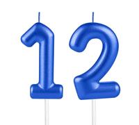 12th Metallic Blue Birthday Candles, Metallic Blue Birthday Number 12 Candle for Cake Topper Decorations Women Man Wedding Anniversary Celebration Happy Party Supplies