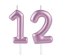 12th Metallic Pink Birthday Candles, Metallic Pink Birthday Number 12 Candle for Cake Topper Decorations Women Man Wedding Anniversary Celebration Happy Party Supplies