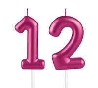 12th Metallic Red Birthday Candles, Metallic Red Birthday Number 12 Candle for Cake Topper Decorations Women Man Wedding Anniversary Celebration Happy Party Supplies
