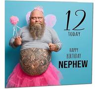 12th Nephew Funny Birthday Card - Bearded Man Joke Funny Nephews Birthday Card for 12 Year old Kids twelve, twelfth
