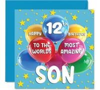 12th Son Birthday Card - World's Most Amazing Son - Happy 12th Birthday Card from Mum Dad, 145mm Age 12 Greeting Cards