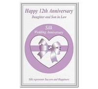 12th Wedding Anniversary cards Silk 12 Twelve Year Happy Unique Greeting (Daughter and Son in Law card - Modern Bow)