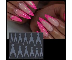 12Tip / Sheet Nail Form French Sticker Full Cover False Nails French Line Drawing Guide Stickers Nail Extension Accessory Form Sticker for Builder Gels Stickers for Acrylic Nails Dispenser