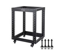 12U Server Rack Open Frame with Casters-RIVECO 4 Post Quick Assembly 19-inch, Data Rack Network Shelf Cabinet Heavy Duty Black