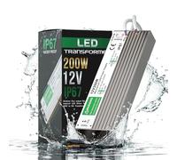 12V 10-250W 0.83-20.83Amps Waterproof Transformer, IP67 Waterproof Indoor, Outdoor DC Power Supply DriverLED Power Supply Driver, AC 170-250V to DC 12 Volt Transformer for LED Lighting (200W)