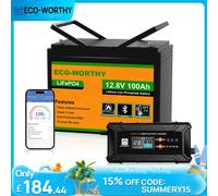 12V 100AH LiFePO4 Battery Lithium Bluetooth+Smart 20A Charger Motorhome Caravan