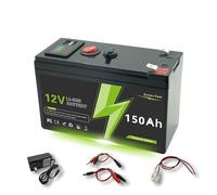 12V 150Ah LiFePO4 Rechargeable Lithium Battery With Built-in BMS, For Ride On Toys Solar Panels Fish Finders Power Wheels(150Ah+charger)