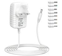 12V 1A Power Supply Adapter, Universal AC to DC Power Adapter, UK 3-Pin Wall Plug with 8 Interchangeable DC Tips, 1M Extra Long Cable for CCTV Camera, LED Strip, Router, Monitor (White, 1A)