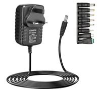 12V 1A Power Supply Adapter, Universal AC to DC Power Adapter, UK 3-Pin Wall Plug with 8 Interchangeable DC Tips, 1M Extra Long Cable for CCTV Camera, LED Strip, Router, Monitor (Black, 1A)