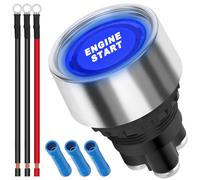 12V-24V/50A Push Start Ignition Switch Momentary Engine Start Push Button Switch Bule LED Car Starter Stop Button Switch SPST ON-OFF with Terminal Wire Cold Pressed Connector for Truck