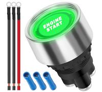 12V-24V/50A Push Start Ignition Switch Momentary Engine Start Push Button Switch Green LED Car Starter Stop Button Switch SPST ON-OFF with Terminal Wire Cold Pressed Connector for Truck