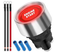 12V-24V/50A Push Start Ignition Switch Momentary Engine Start Push Button Switch RED LED Car Starter Stop Button Switch SPST ON-OFF with Terminal Wire Cold Pressed Connector for Truck RV