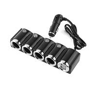 12V 24V Car Cigarette Lighter Splitter Power Adapter 4 Socket 2 USB Ports for Vehicles Trucks Black ABS Metal 120W Total
