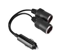 12V/24V Dual Cigarette Lighter Adapter for Cars, Trucks, Motorcycles 2Way Female Socket Extension Cord Cable, 9.4 Inch Length