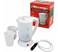 12V/24V Electric Travel Kettle 0.5 Litre Coffee Pot With Indication On/Off Light Cigarette Lighter Plug Car Lorry Truck Van Plastic