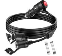 12v/24v Extension Lead for Car, 2.4M Car Cigarette Lighter Extension Lead with Two 15A Fuse, Portable Double Ended 12v Car Cigarette Lighter Socket Extension for Trucks, Vans, RVs, Tire Inflators