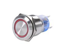 12V-24V LED Self-locking Latching Push Button Switch, 19mm Stainless Steel 12V Waterproof Toggle Switch Self-locking On/Off Latch Button Switch 1NO1NC (Red)