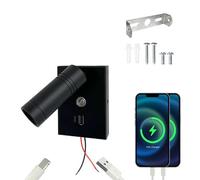 12V/24V LED Spot Reading Light with Dual Type-C+ USB Fast Charging Campervan Touch Dimming Bedside LED Wall Lamp for Motorhome Caravan Boat Yacht (A-Black)