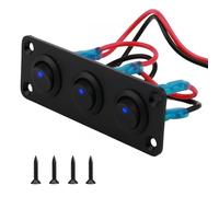 12V-24V Toggle Rocker Switch Panel, 3 Gang Waterproof Round Toggle Switch with Blue Led Light, 12V On/Off Control Panel for Boat Marine Car RV Automotive Caravan Yacht Tractor Truck Camper Bus