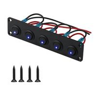 12V-24V Toggle Rocker Switch Panel, 5 Gang Waterproof Round Toggle Switch with Blue Led Light, 12V On/Off Control Panel for Boat Marine Car RV Automotive Caravan Yacht Tractor Truck Camper Bus