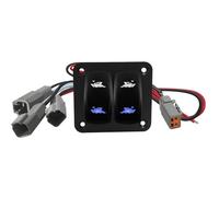 12V/24V Waterproof Marine Trim Tabs Switch Kit Dual Blue Backlit Rocker Switch Panel with Wiring Harness for Boat Console Control
