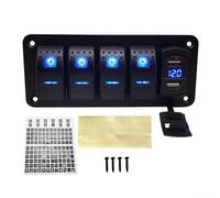 12V 24V Waterproof Rocker Switch Panel 5 6 8 Gang with LED Lights and Voltmeter for Automotive, Marine, Truck and RV Electrical Setup (5 Gang)