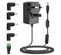 12V 2A Power Supply Adapter, AC 100-240V to DC 12Volt 24W Converter, for 12 Volt 100mA-2000mA LED Strip, CCTV Camera, Router, Speaker, TV Box . with 5.5x2.5mm Tip and 5 Interchangeable Plugs.