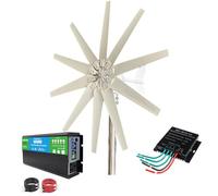 12V,3000W New Energy Horizontal Wind Turbine Generator, 12V 24V 48V with 10 Blades MPPT Controller Small Wind Turbine for Home Factory Use (Low Noise)